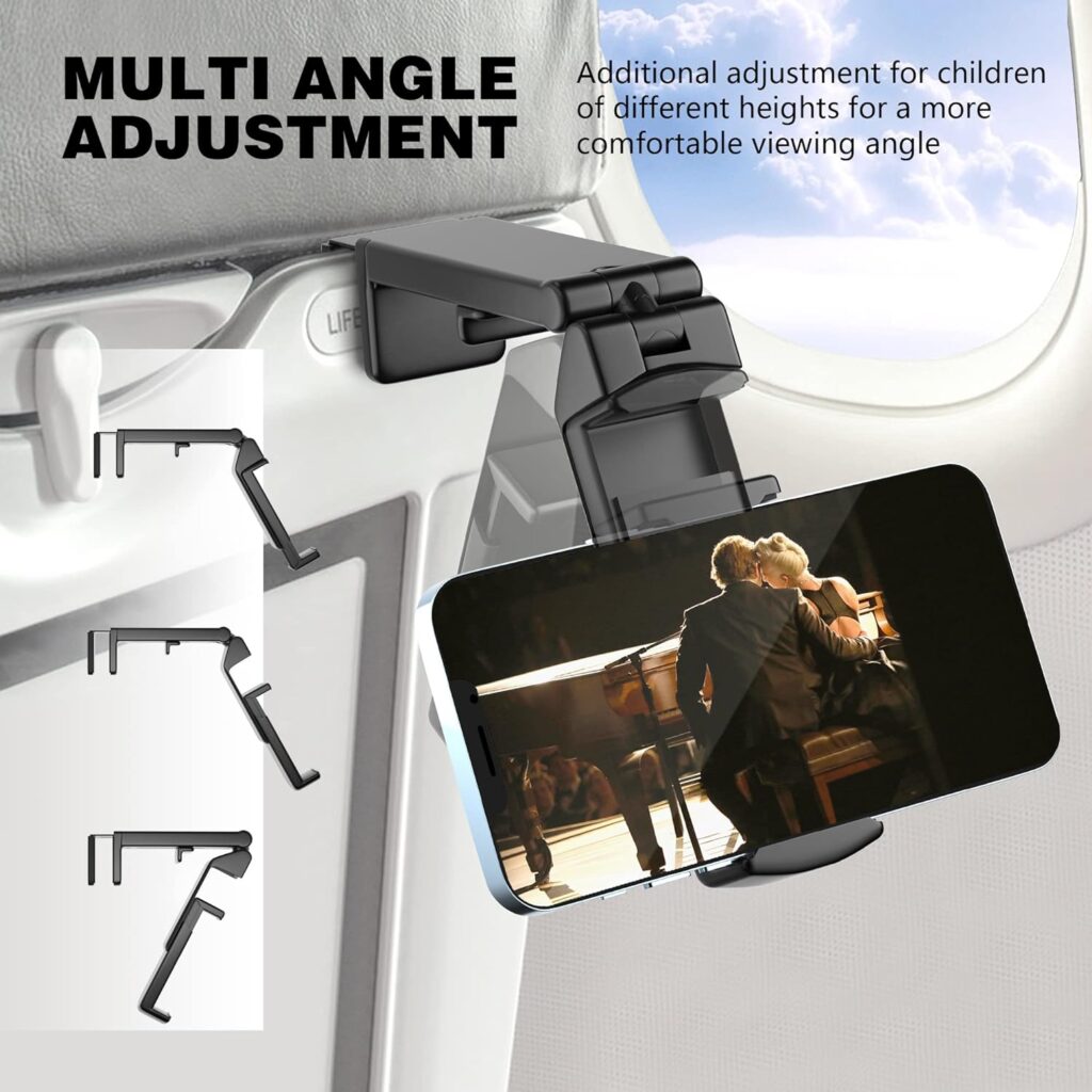 Perilogics Universal Airplane in Flight Phone Mount. Handsfree Phone Holder for Desk with Multi-Directional Dual 360 Degree Rotation. Pocket Size Travel Essential Accessory for Flying (2 Pack)