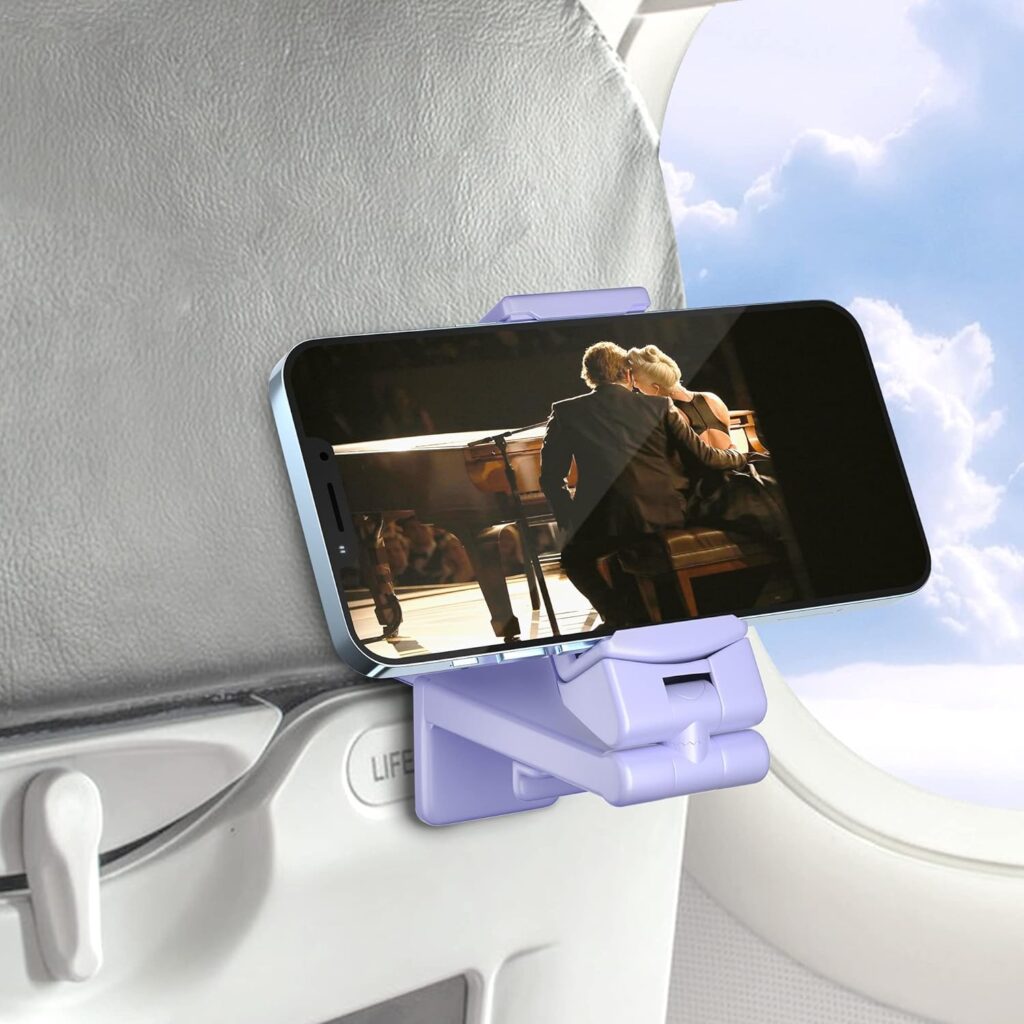 Perilogics Universal Airplane in Flight Phone Mount. Handsfree Phone Holder for Desk with Multi-Directional Dual 360 Degree Rotation. Pocket Size Travel Essential Accessory for Flying (2 Pack)