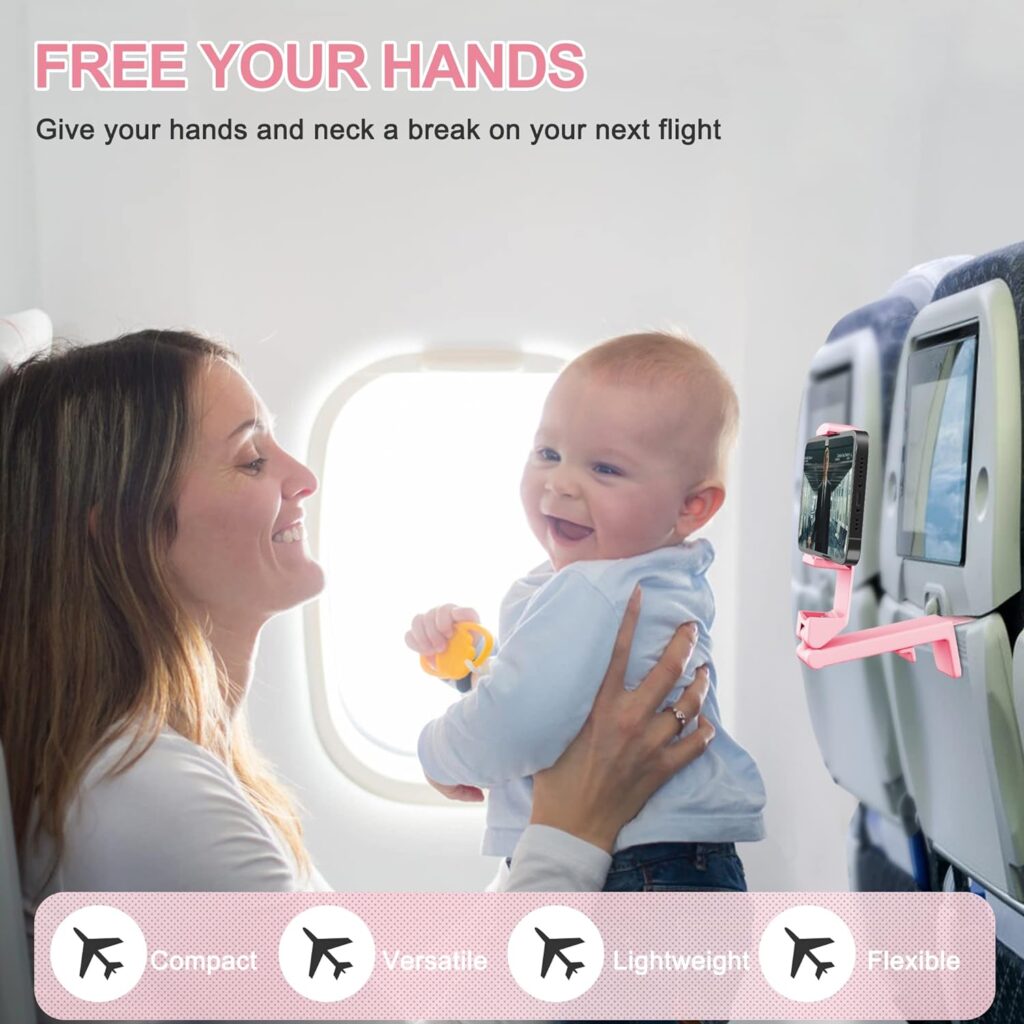 Perilogics Universal Airplane in Flight Phone Mount. Handsfree Phone Holder for Desk with Multi-Directional Dual 360 Degree Rotation. Pocket Size Travel Essential Accessory for Flying (2 Pack)