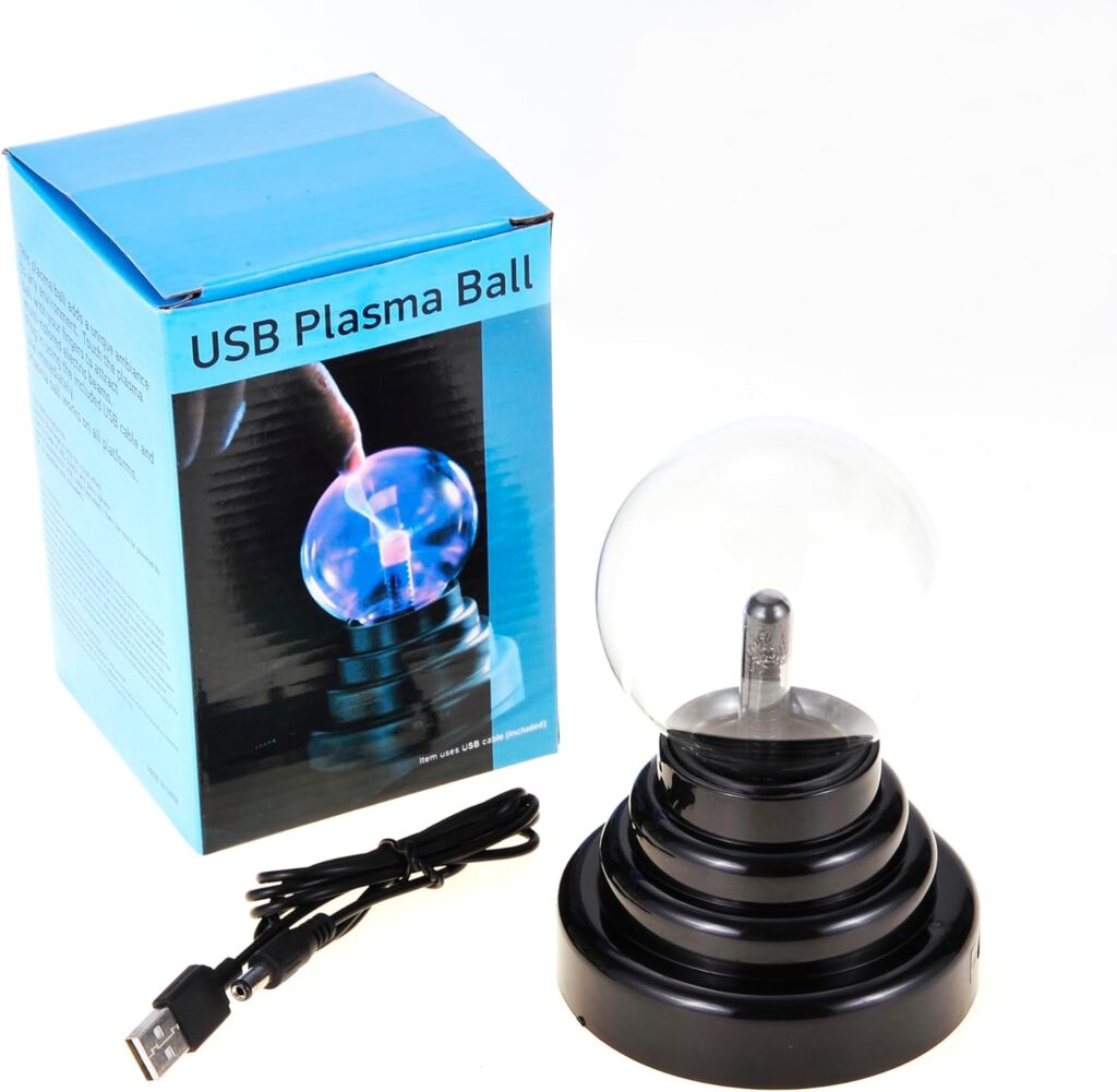 PowerTRC USB 3 Diameter Powered Plasma Ball | USB or (4 X AAA) Battery Powered | Science Toy | Electronic Plasma Light Gadget | Desk Toy | Classroom Accessory
