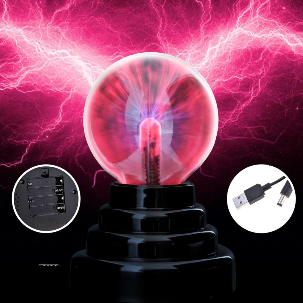 PowerTRC USB 3 Diameter Powered Plasma Ball | USB or (4 X AAA) Battery Powered | Science Toy | Electronic Plasma Light Gadget | Desk Toy | Classroom Accessory