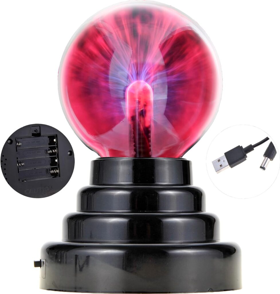 PowerTRC USB 3 Diameter Powered Plasma Ball | USB or (4 X AAA) Battery Powered | Science Toy | Electronic Plasma Light Gadget | Desk Toy | Classroom Accessory