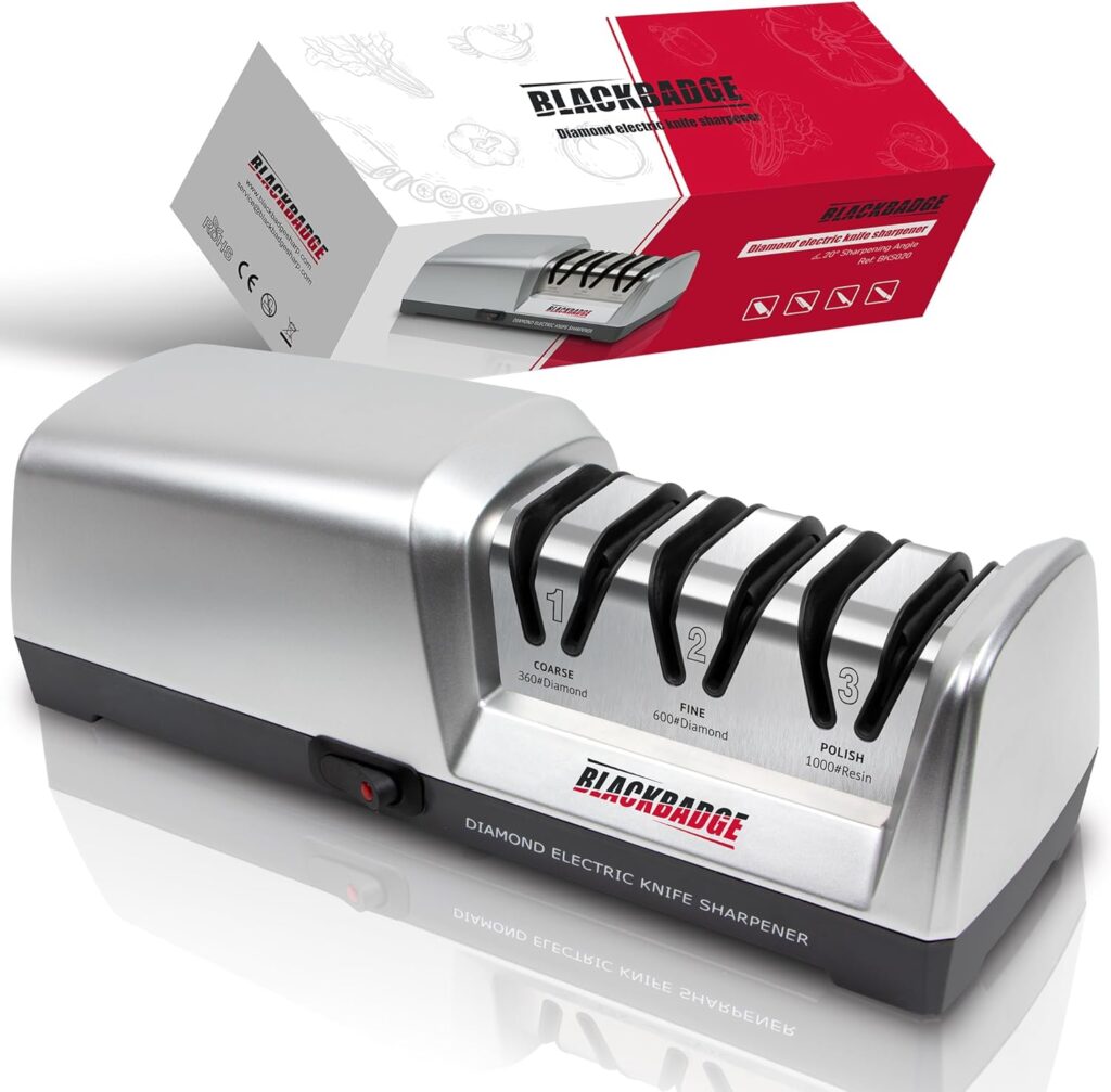 Professional Electric Knife Sharpener for Kitchen Knives, 3-Stages Sharpener System with Diamond Abrasives, Quickly Sharpening, Repair/Restore/Polish Blades
