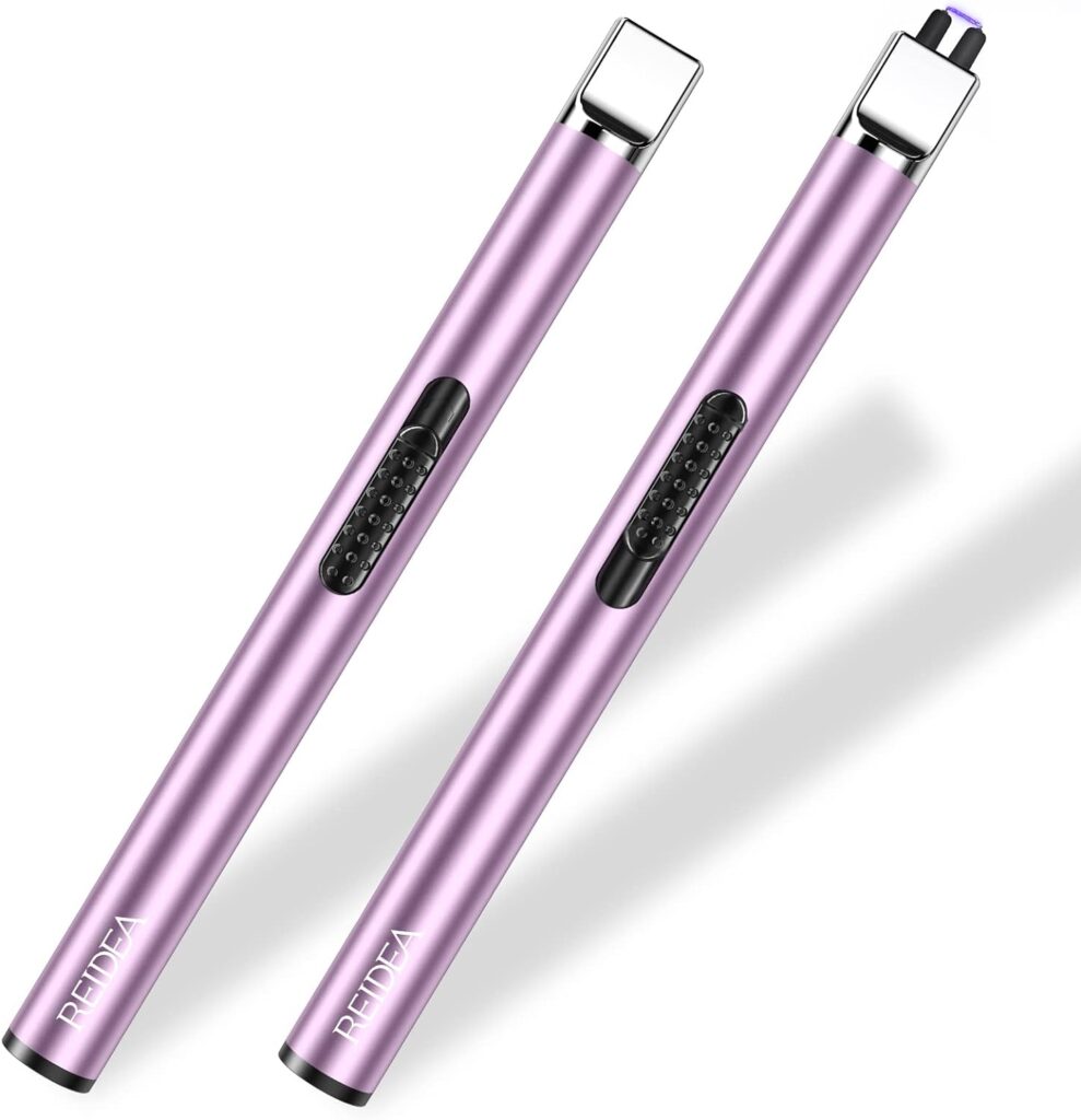 REIDEA Candle Lighter Long USB Rechargeable Lighter Arc Windproof Flameless Lighter with Safety Switch Buttom Electronic Lighter for Home Kitchen BBQ Camping Stove