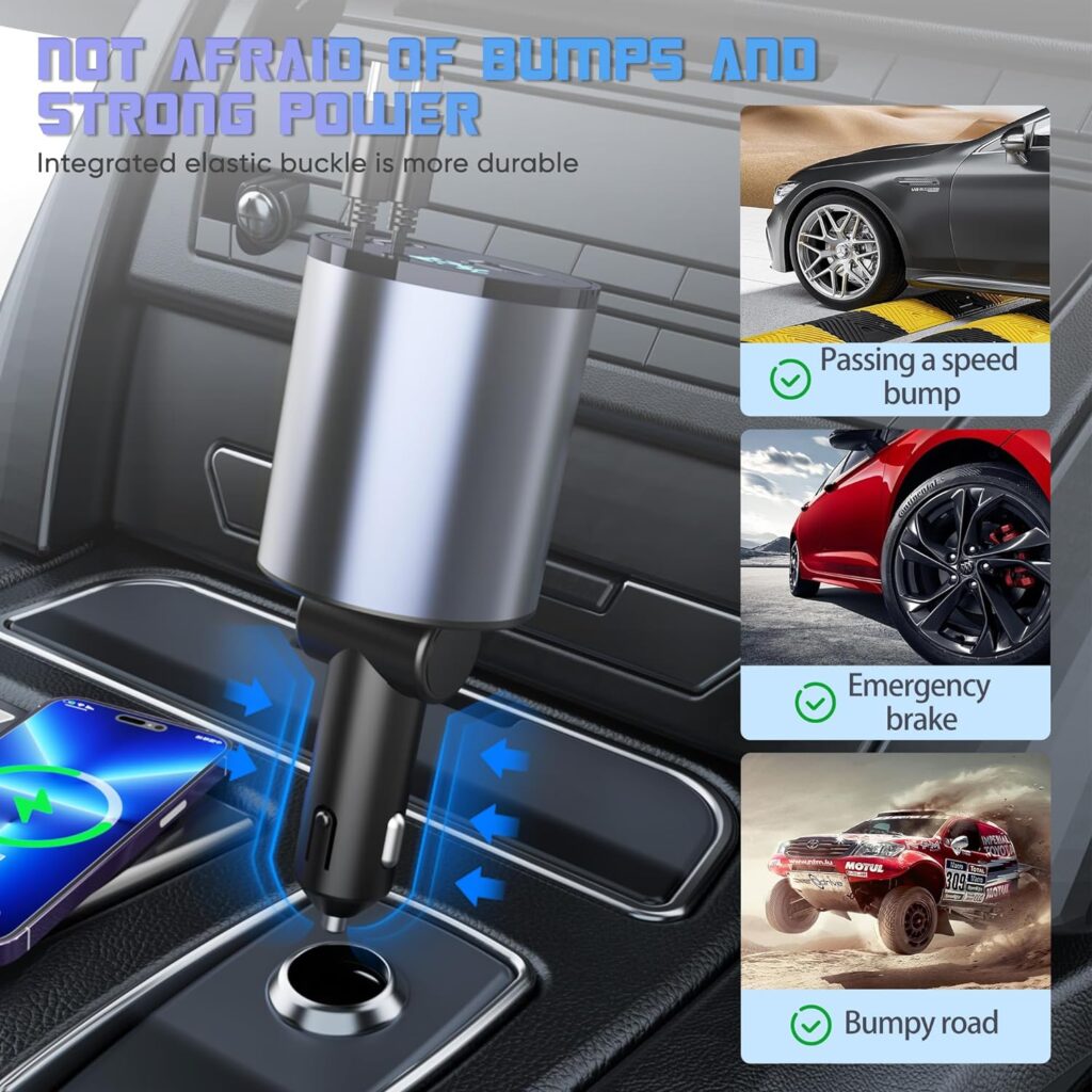 Retractable Car Charger with 100W, Car Fast Charger Double TypeC, Retractable Cables (31.5 inch) and 2 Charging Ports, Compatible with iPhone 15/14/13/12 Pro Max XR, iPad, Samsung, Pixel