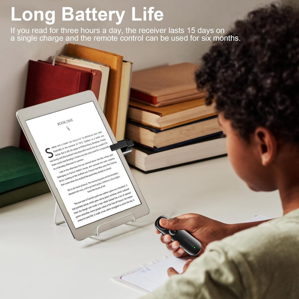 RF Remote Control Page Turner for Kindle Reading, E-Reader Controller Wireless Page Turner, Camera Remote Shutter Selfie Controller, for E-book iPad iPhone Android Comics, Storage Bag Included