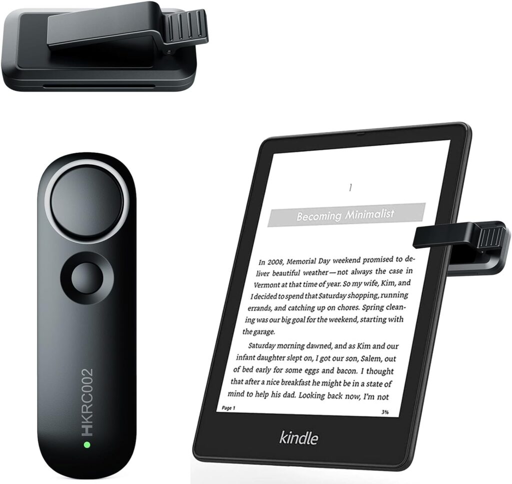 RF Remote Control Page Turner for Kindle Reading, E-Reader Controller Wireless Page Turner, Camera Remote Shutter Selfie Controller, for E-book iPad iPhone Android Comics, Storage Bag Included