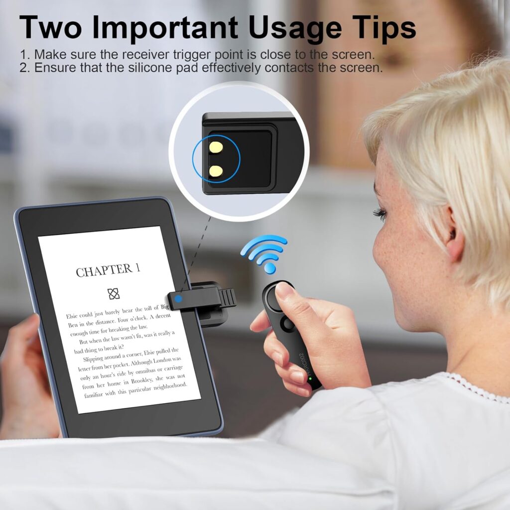 RF Remote Control Page Turner for Kindle Reading, E-Reader Controller Wireless Page Turner, Camera Remote Shutter Selfie Controller, for E-book iPad iPhone Android Comics, Storage Bag Included