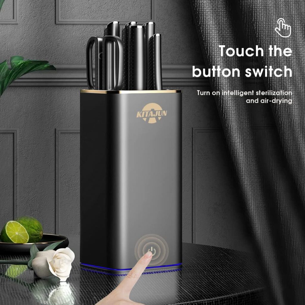 Smart Kitchen Knife Set with block，6 pieces Stainless Steel knives Built-in sharpening rod. Smart Knife block keep cleaning and drying，kitchen smart gadgets smart kitchen appliances (Black)