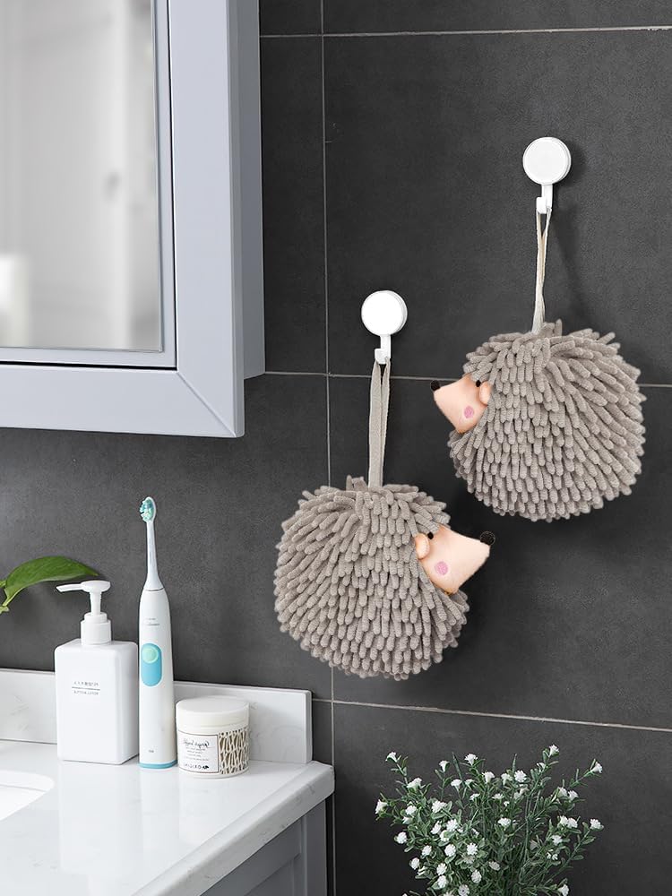 Sophie  Panda Fuzzy Ball Hand Towels (Set of 2) - Dry Your Hands Instantly and conveniently with This Creative Hand Towel Hedgehog Decorative Towels for Bathroom (Pack of 2, Mint)