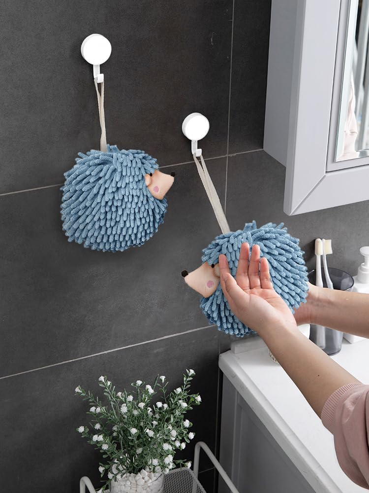 Sophie  Panda Fuzzy Ball Hand Towels (Set of 2) - Dry Your Hands Instantly and conveniently with This Creative Hand Towel Hedgehog Decorative Towels for Bathroom (Pack of 2, Mint)