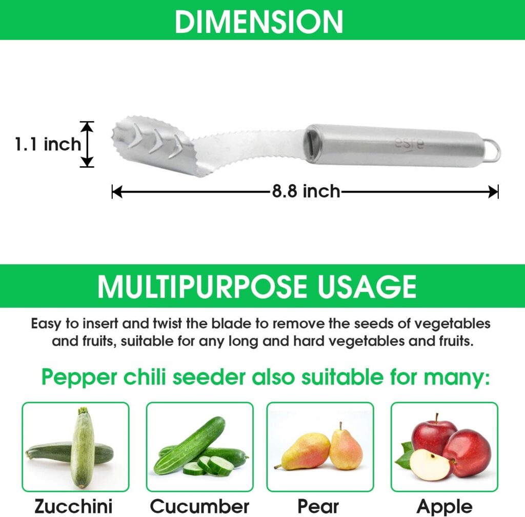Stainless Steel Pepper Core Remover, Jalapeno Pepper Corer Tool Chili Deseeder, Sharp Edge Kitchen Gadget Seed Remover Dishwasher Safe, Slice off Vegetables tops for Barbecue