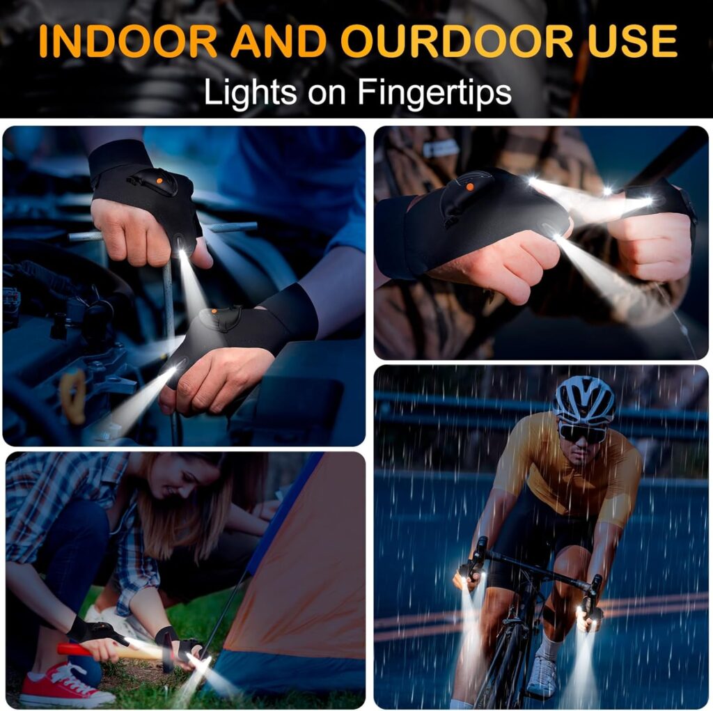 Stocking Stuffers for Men Flashlight Gloves: LED Waterproof Tool Gifts Unique Christmas Birthday Gifts for Men Dad Him Adults Husband Guy Brother - Mechanic Hands-Free Cool Gadgets Fishing Camping