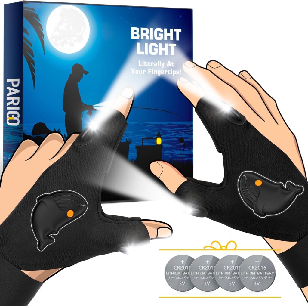 Stocking Stuffers for Men Flashlight Gloves: LED Waterproof Tool Gifts Unique Christmas Birthday Gifts for Men Dad Him Adults Husband Guy Brother - Mechanic Hands-Free Cool Gadgets Fishing Camping