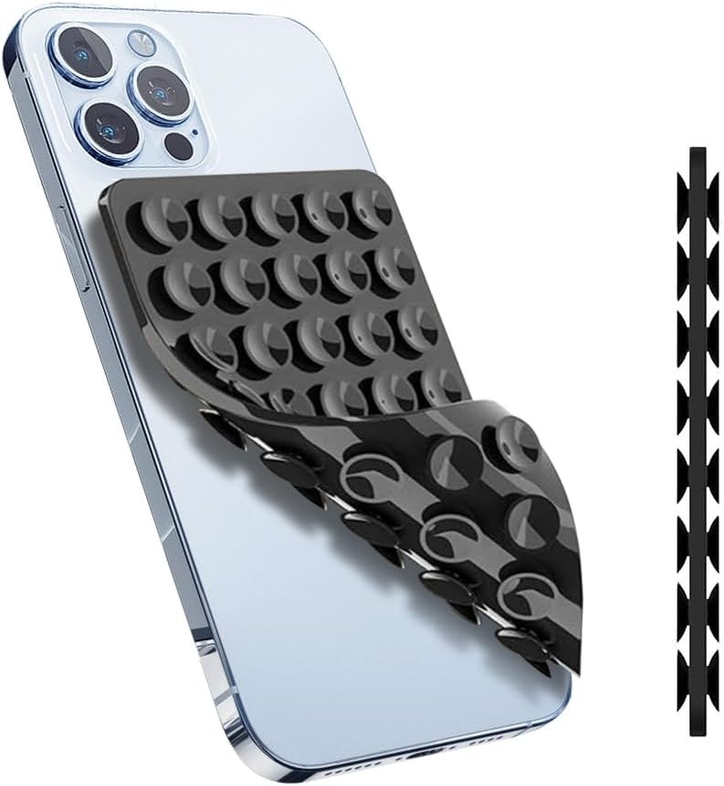 Suction Cup Phone Mount, Silicone Sticky Phone Grip Double Sided, Ease to Remove and Clean, Strong Suction Phone Mount for Filming, Selfies and Video Call (Black)