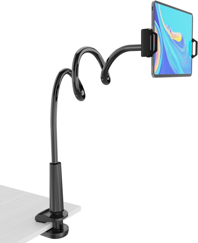 Tablet Stand Holder, Mount Holder Clip with Grip Flexible Long Arm Gooseneck Compatible with ipad iPhone/Nintendo Switch/Samsung Galaxy Tabs/Amazon Kindle Fire HD - Black (Black)