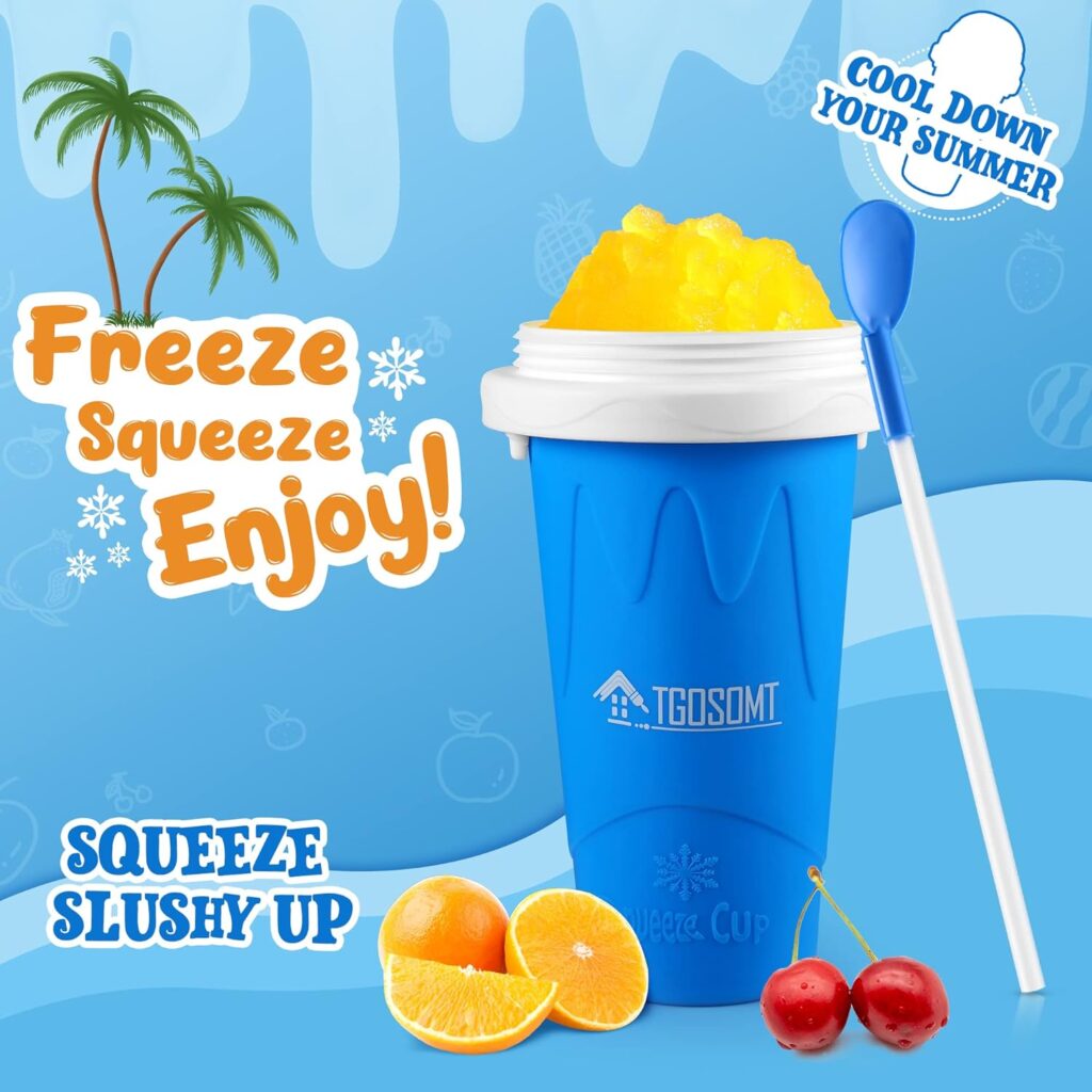 Tgosomt Slushy Cup, TIK TOK Frozen Magic Slushie Maker Cup Squeeze, Cool Fun Stuff Things Gadgets  Great Stocking Stuffers  White Elephant Gifts (Blue)