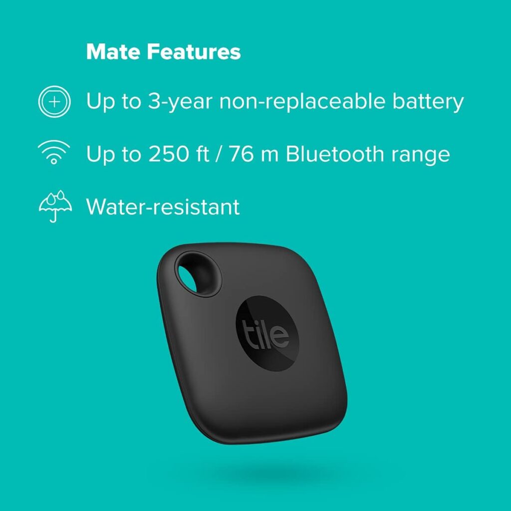Tile Mate 3 Count (Pack of 1), Black. Bluetooth Tracker, Keys Finder and Item Locator for Keys, Bags and More Up to 250 ft. Range. Water-Resistant. Phone Finder. iOS and Android Compatible