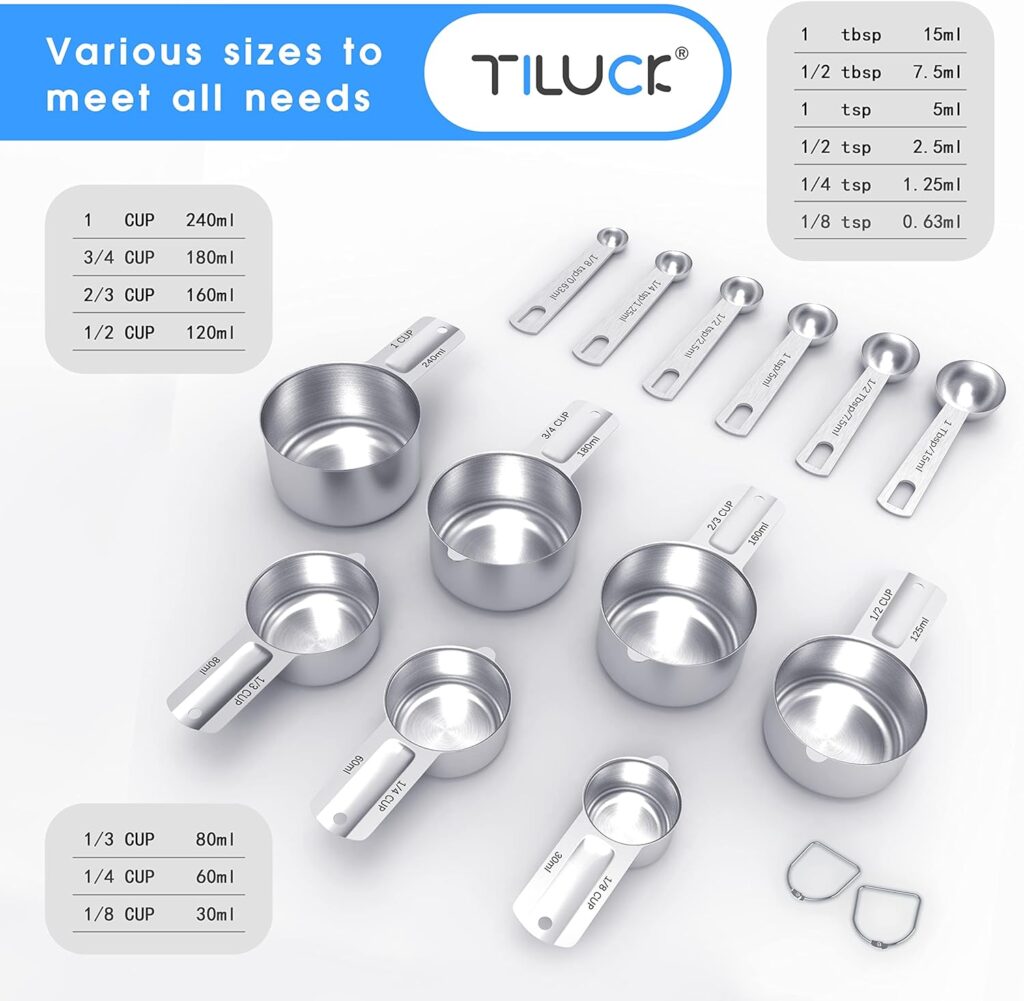TILUCK Stainless Steel Measuring Cups  Spoons Set, Cups and Spoons,Kitchen Gadgets for Cooking  Baking (X-Large)