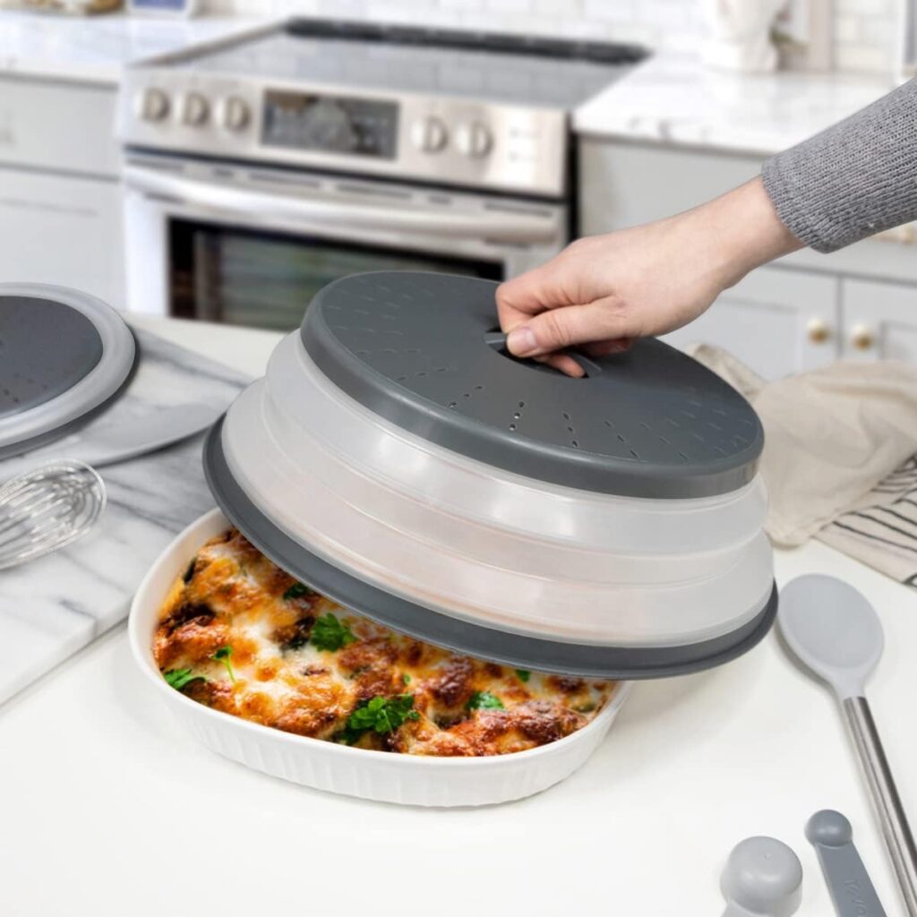 Tovolo 47005-200 Large Collapsible Microwave, Lid for Reheating Food, Meal Prep Gadget, No Mess Folding Plate Cover Kitchen Tool, Charcoal
