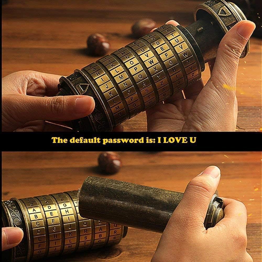 Unique Valentines Gift Cryptex Da Vinci Code Mini Cryptex Lock Puzzle Boxes with Hidden Compartments Heavy Real Metal Novelty Birthday Gifts Big Enough for Notes,Paper Money,Rings,Jewelry (Bronze)