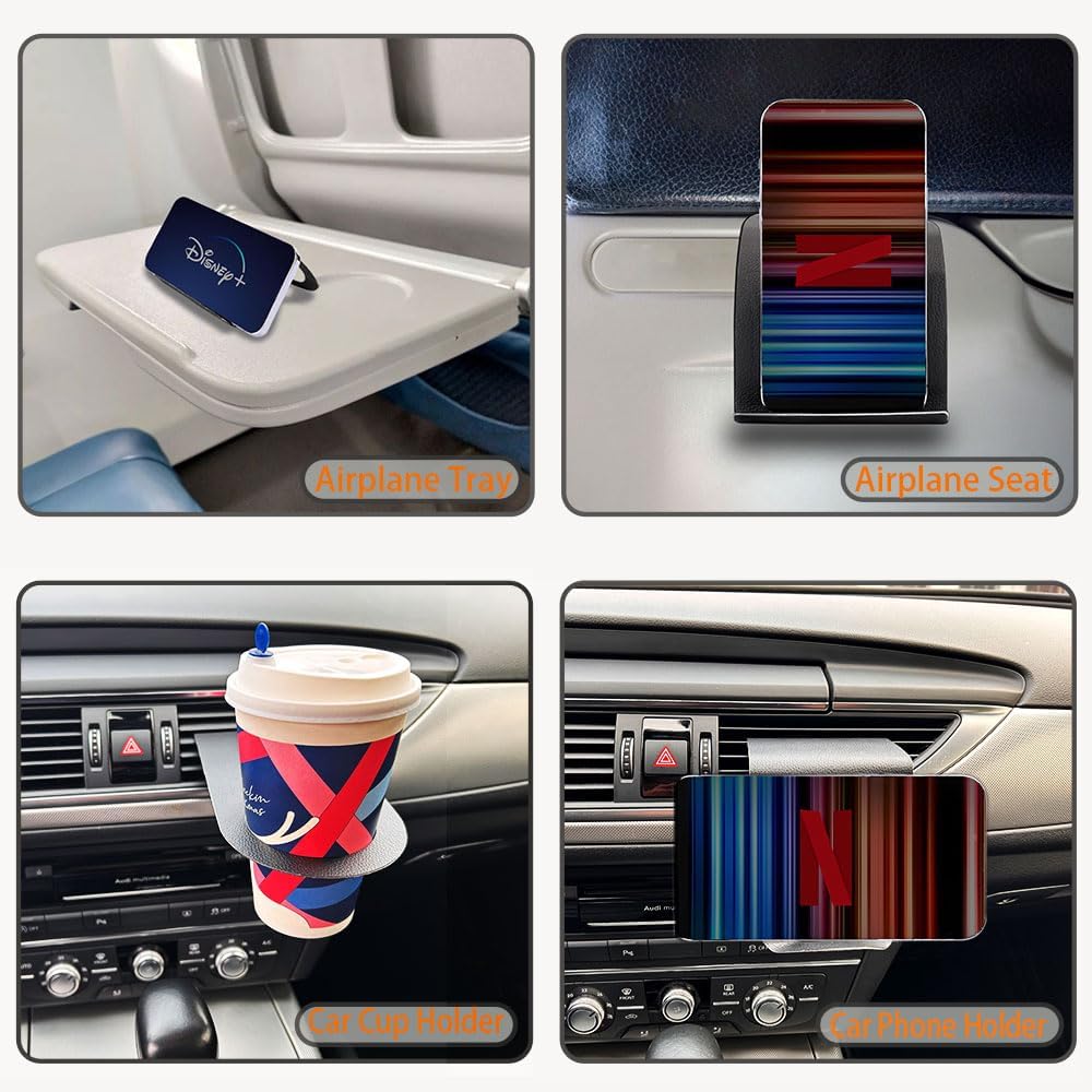 Universal Airplane Window Drink Gadget Holder, Plane Travel Essentials Accessories, Flex Cell Phone Holder Stand for Flying Driving Home Desk [U.S Patent Pending] (Black)