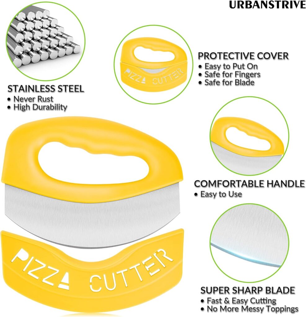 Urbanstrive Heavy Duty Stainless Steel Pizza Cutter with Cover, Super Sharp Blade Pizza Knife Pizza Cutter Rocker, Perfect Kitchen Gadgets for Pizza Cutting Home Essentials, Black