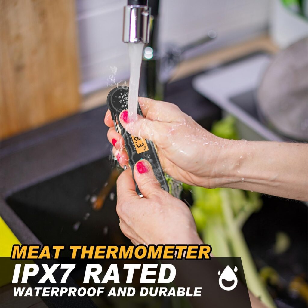 Waterproof Instant Read Digital Meat Thermometer for Cooking and Grilling, Food Thermometer with Backlight, Magnet, Calibration, and Foldable Probe, Bottle Cap Opener for Kitchen Gadgets, BBQ, Grill