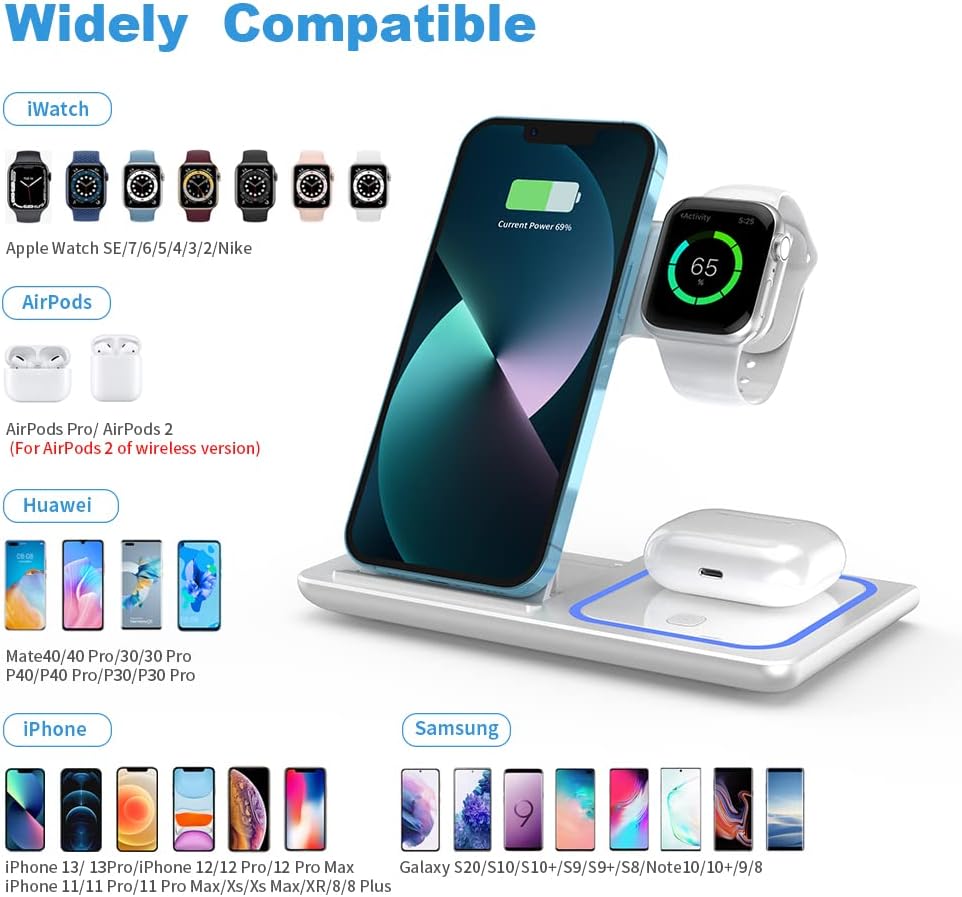 Wireless Charger,ANYLINCON 3 in 1 Wireless Charger Station for iPhone/iWatch/Airpods,iPhone15 14,13,12,11 (Pro, Pro Max)/XS/XR/XS/X/8(Plus),iWatch 7/6/SE/5/4/3/2,AirPods 3/2/pro