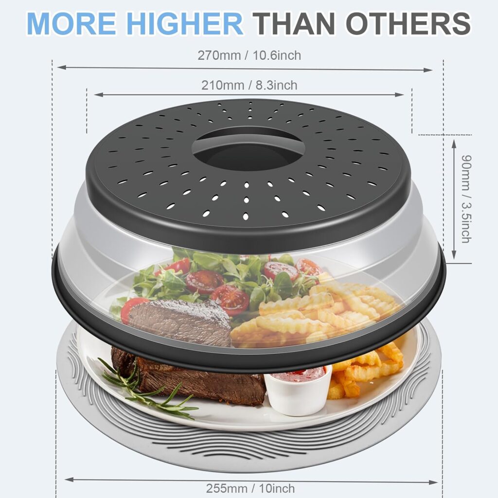 10 Inch Microwave Food Cover  Collapsible Silicone Mat - Splatter Guard, Plate Holder  Kitchen Colander for Meal Prep, Charcoal