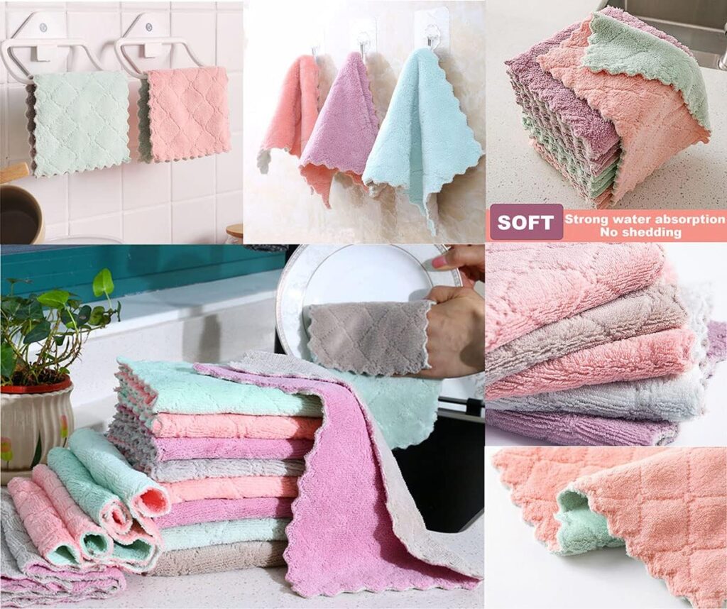 10 Pack Kitchen Cloth, Microfiber Dish Towels Washcloths, Super Absorbent Coral Velvet Dishtowels, Premium Cleaning Cloths,Non-Stick Oil Quick Dry Dish Towels, Soft Tea Towels, Table Cleaning Cloths.
