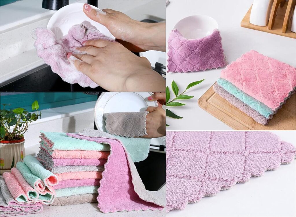 10 Pack Kitchen Cloth, Microfiber Dish Towels Washcloths, Super Absorbent Coral Velvet Dishtowels, Premium Cleaning Cloths,Non-Stick Oil Quick Dry Dish Towels, Soft Tea Towels, Table Cleaning Cloths.