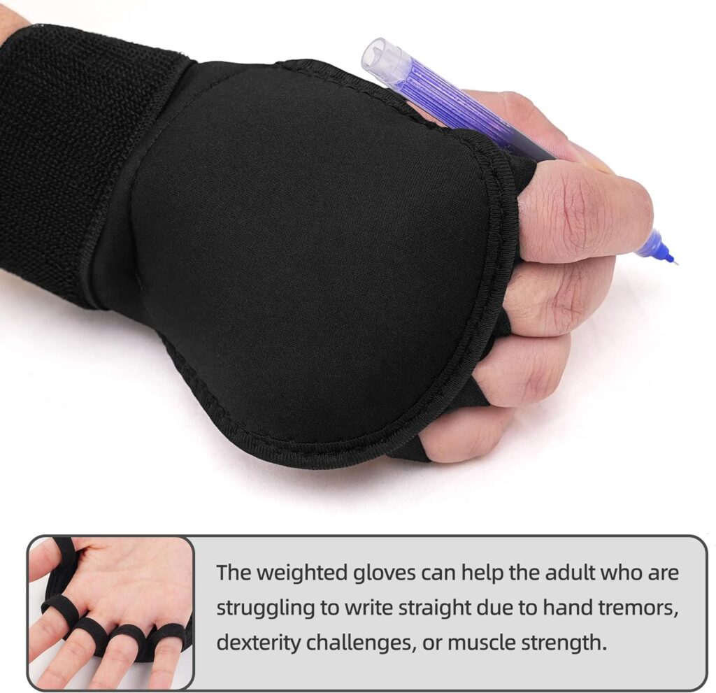 2Pcs Weighted Gloves for Tremors,Black Gloves Hand Weight for Fine Motor Skills,Adjustable Parkinsons Aids for Hand Tremors，Gadgets for Parkinsons Patients