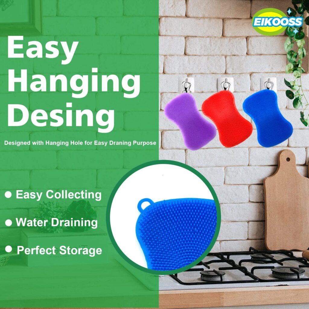 3 Pack Silicone Sponges, Cleaning Sponges，Scrubber for Dishes Fruit Vegetable Scrubber Silicone Sponges for Kitchen Gadgets Brush Accessories (4.3inch)
