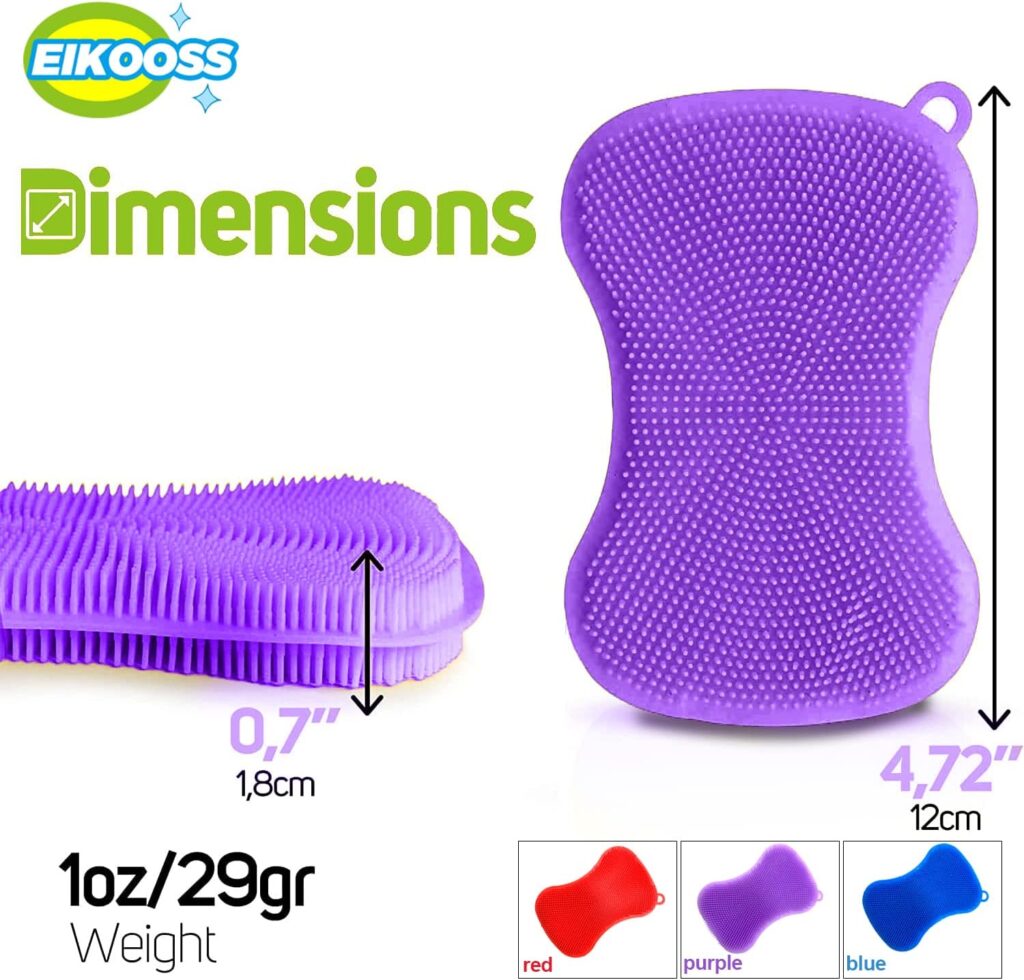 3 Pack Silicone Sponges, Cleaning Sponges，Scrubber for Dishes Fruit Vegetable Scrubber Silicone Sponges for Kitchen Gadgets Brush Accessories (4.3inch)