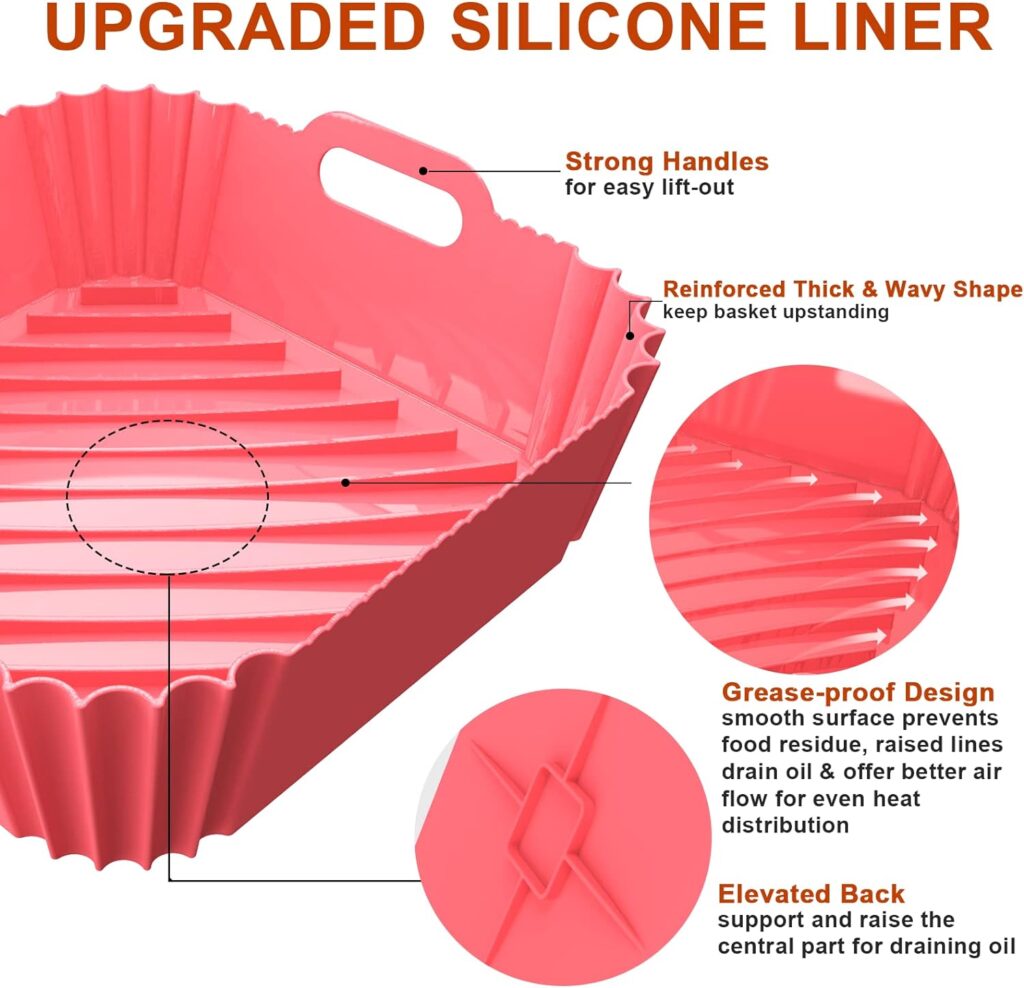 3 Pcs Silicone Air Fryer Liners Square Airfryer Liners 4-7 QT 8.6 Inch Reusable Air Fryer Silicone Pot Oven Liner Baking Tray, Air Fryer Basket Silicone Mat Bowl Air Fryer Accessories Kitchen Gadgets
