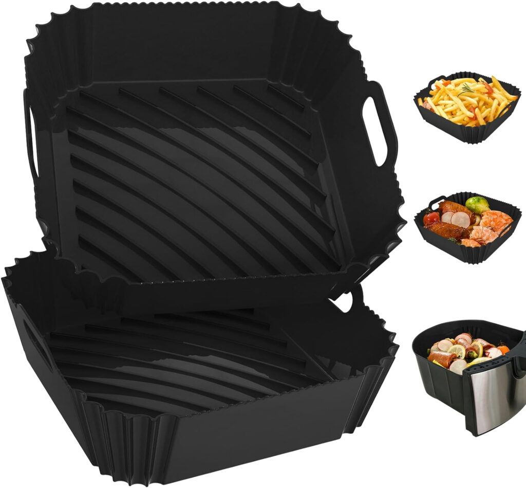 3 Pcs Silicone Air Fryer Liners Square Airfryer Liners 4-7 QT 8.6 Inch Reusable Air Fryer Silicone Pot Oven Liner Baking Tray, Air Fryer Basket Silicone Mat Bowl Air Fryer Accessories Kitchen Gadgets