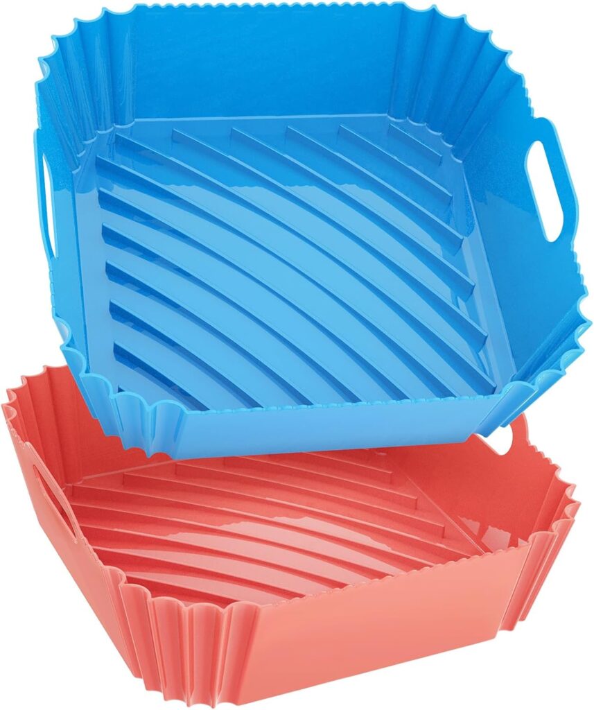 3 Pcs Silicone Air Fryer Liners Square Airfryer Liners 4-7 QT 8.6 Inch Reusable Air Fryer Silicone Pot Oven Liner Baking Tray, Air Fryer Basket Silicone Mat Bowl Air Fryer Accessories Kitchen Gadgets