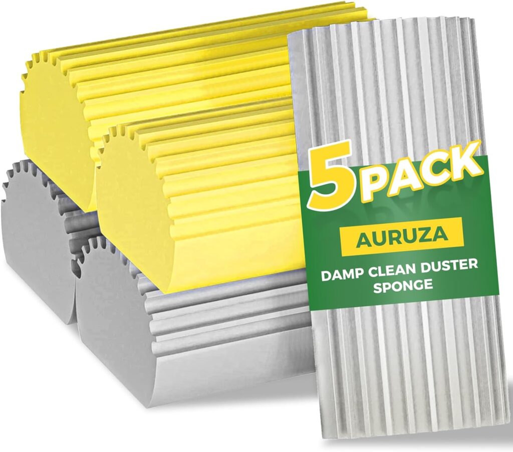 5-Pack Damp Clean Duster Sponge, Dusters for Cleaning Scrub Brush Magic Eraser Sponge Household Cleaning Supplies Products Kitchen Gadgets Tools Sink Accessories for Blinds, Baseboard, Ceiling Fan