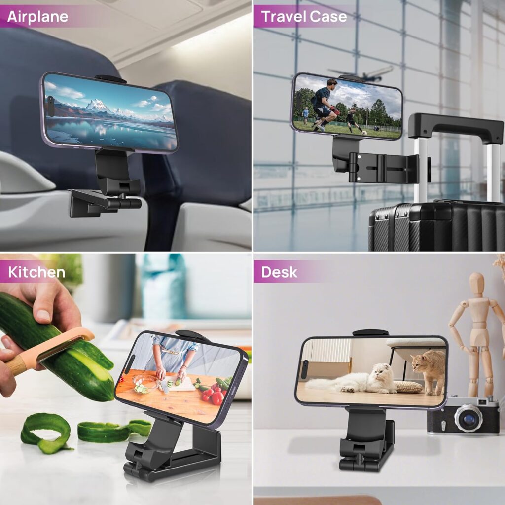 Airplane Travel Phone Holder: Hands Free Viewing with Multi-Directional Dual 360 Degree Rotation,Travel Accessories Must Haves Phone Holder for Flying,Table or Outdoor,Travel Essentials for Flying