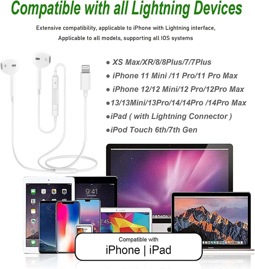 Apple Earbuds for iPhone,Wired Headphones with Lightning Connector【Apple MFi Certified】 Noise Isolating Earphones for iPhone 14/14 Pro/13/12/11/XR/XS/X/8/7 (Built-in Microphone  Volume Control)