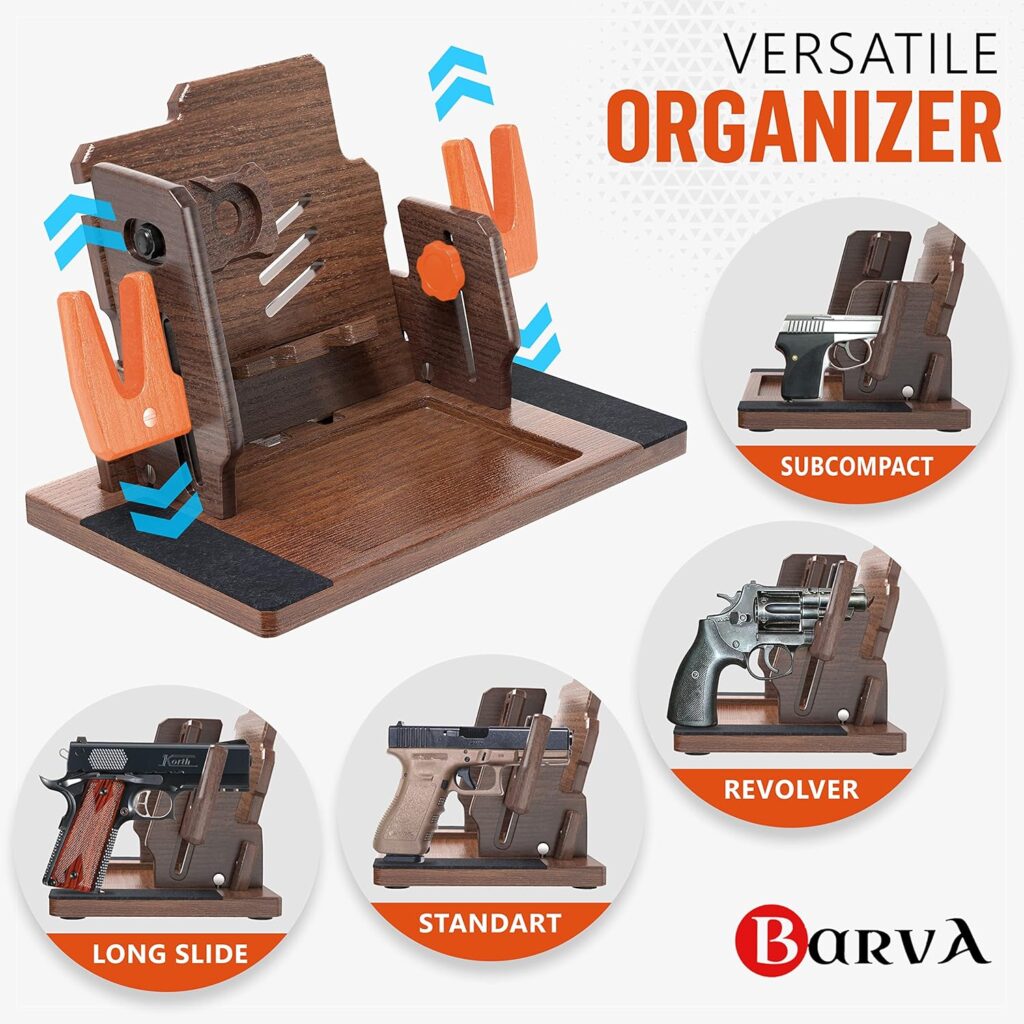 BarvA Adaptive Wood Double Gun Rack Phone Wallet Docking Station Military Watch Night Stand Key Holder Side Table Charging Station Self Defense Desk Organizer Tray Tactical Gear Men Accessories