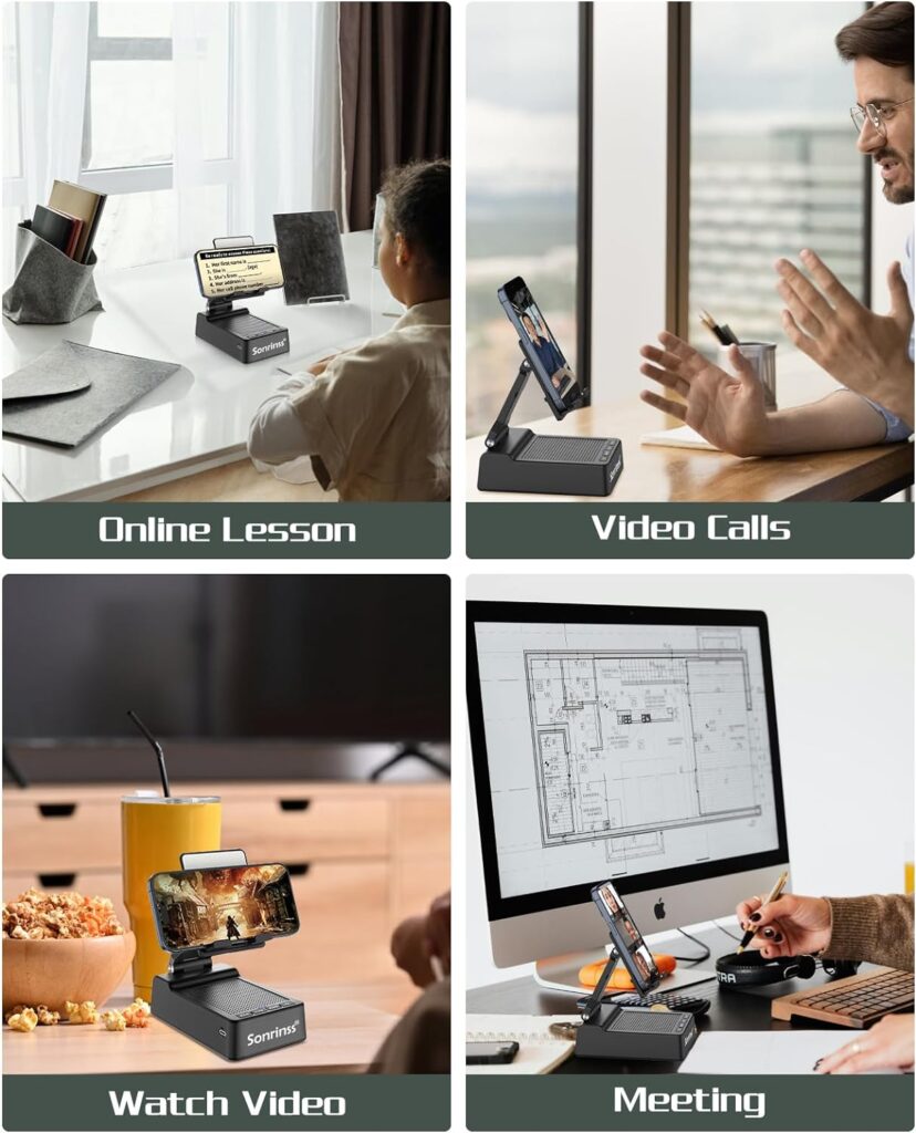 Cell Phone Stand with Wireless Bluetooth Speaker - Adjustable Phone Holder HD Surround Sound Portable Speaker Compatible with iPhone/iPad/Samsung Galaxy and PC - Gifts for Men