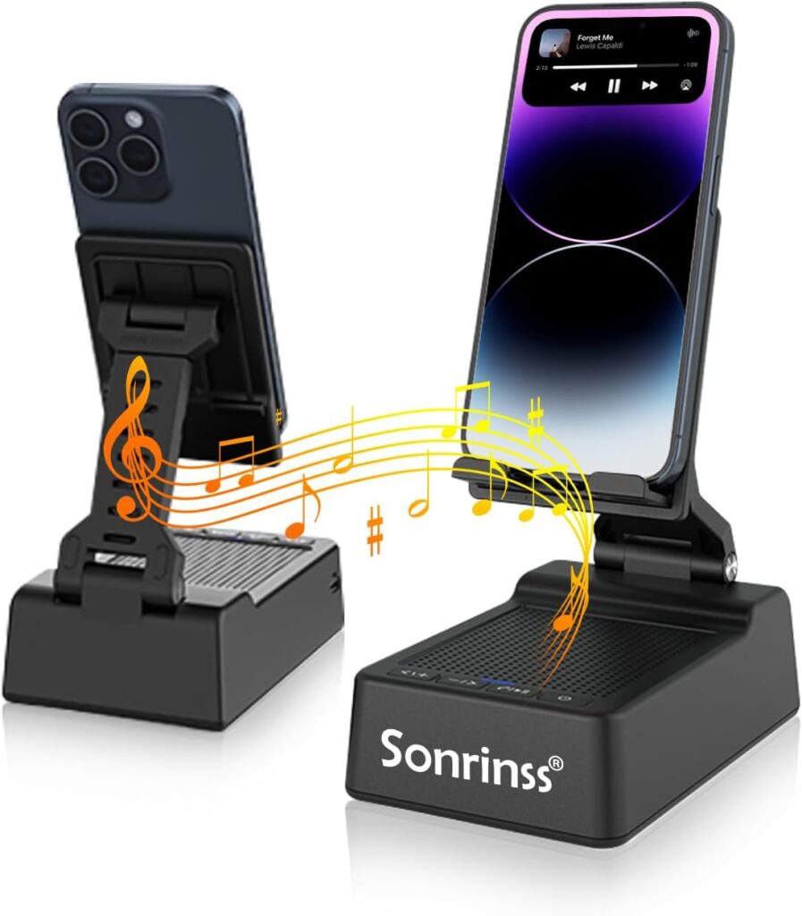 Cell Phone Stand with Wireless Bluetooth Speaker - Adjustable Phone Holder HD Surround Sound Portable Speaker Compatible with iPhone/iPad/Samsung Galaxy and PC - Gifts for Men