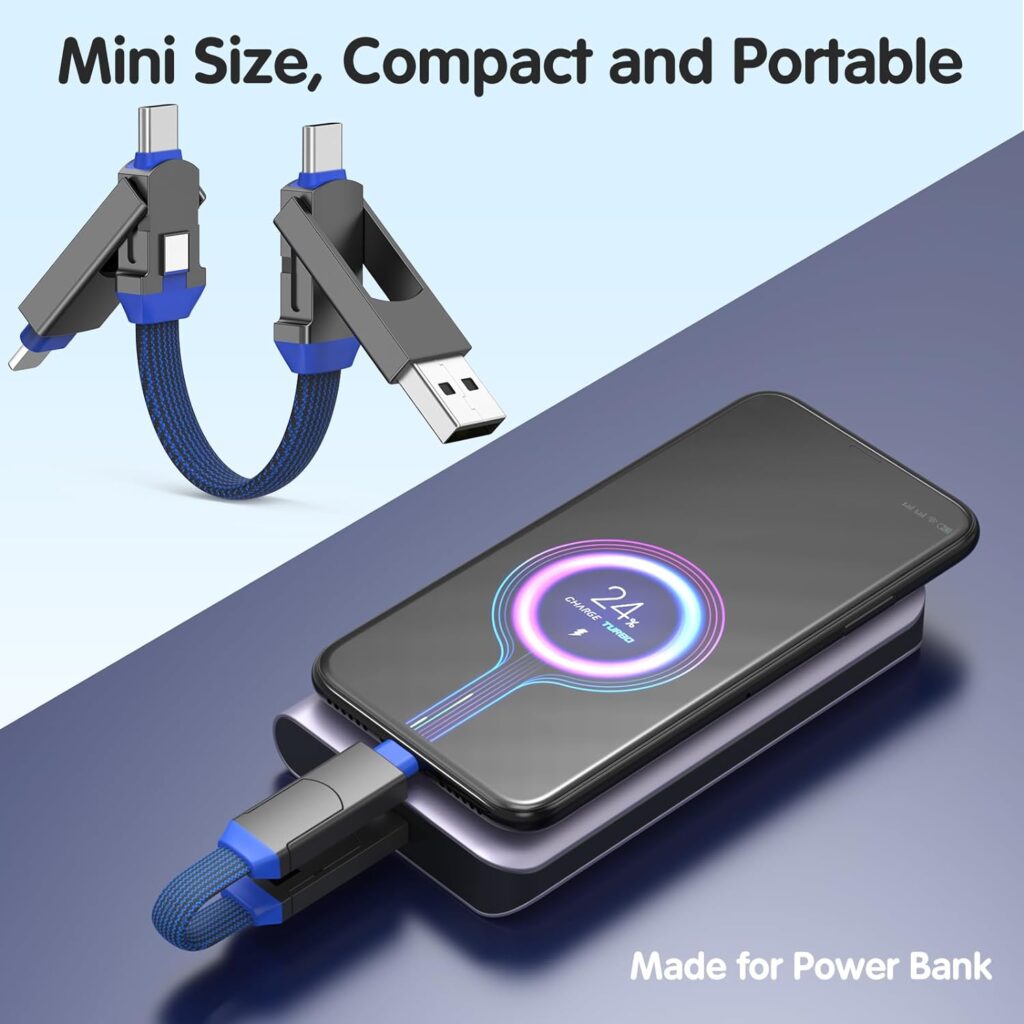 CHAFON Multi Charging Cable Short,Travel Portable Magnetic Keyring 5 in 1 USB Charger Data Cord,PD 60W USB A/C to Type C,Micro USB Connectors Compatible with Cell Phones Tablets Power Bank Funny Gifts