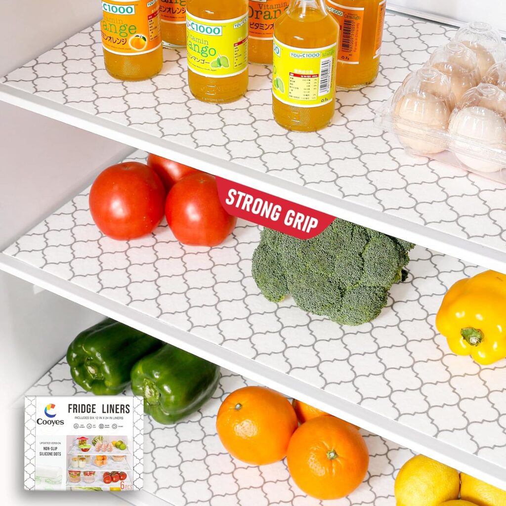 Cooyes 2 in 1 Fridge Liners  Fresh mats for Refrigerator Organizers and Storage, Absorbent Fridge Bin Liners, Home Kitchen Gadgets Accessories Organization Must Haves for Freezer Shelf Drawer Cabinet
