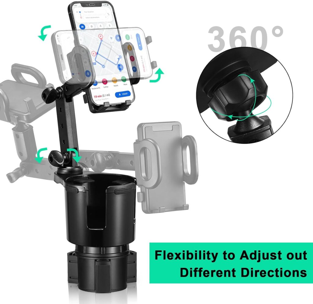 Cup Holder Expander for Car with Phone Mount,THIS HILL 2 in 1 Car Cup Holder Expander Adjustable Base, 360°Rotation, Cup Holder Cell Phone Holder for Car Compatible with iPhone All Smartphones