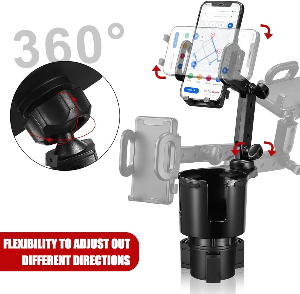 Cup Holder Expander for Car with Phone Mount,THIS HILL 2 in 1 Car Cup Holder Expander Adjustable Base, 360°Rotation, Cup Holder Cell Phone Holder for Car Compatible with iPhone All Smartphones