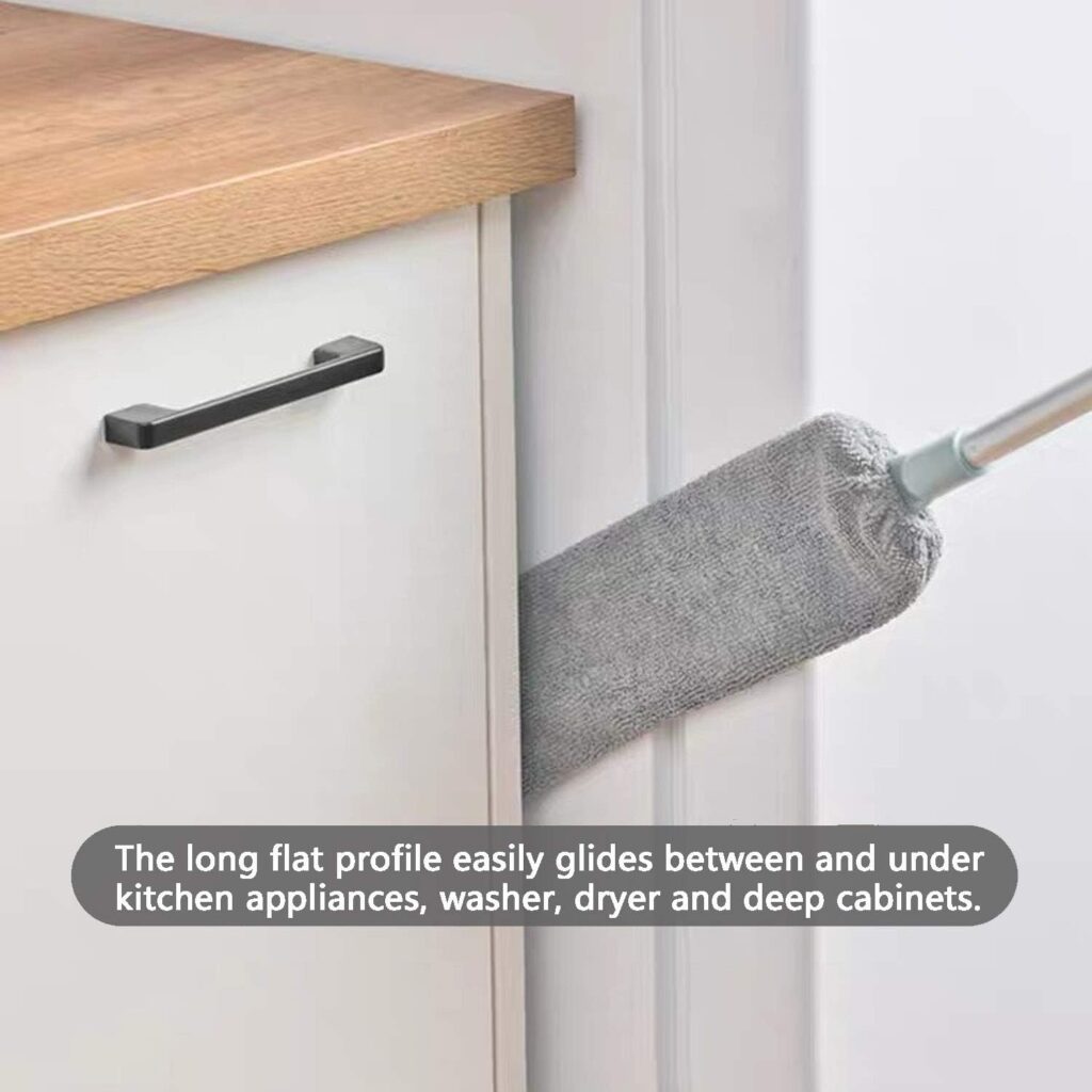 Dust Brush Under Appliance Microfiber Duster with Extension Pole (40 to 55 inches) Bendable, Washable, Extendable Gap Dusters for Sofa Bed Furniture Bottom - Wet or Dry Gray