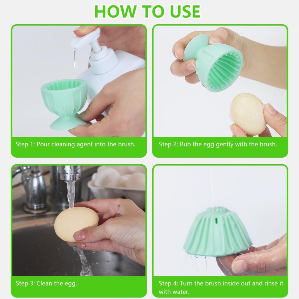 Egg Brush Cleaner: Egg Washer for Fresh Eggs Reusable Silicone Egg Scrubber Tool Multifunctional Egg Vegetable  Fruit Brush Veggie Scrubber Kitchen Cleaning Gadgets（Green）